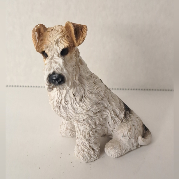 Vintage Wire Haired Fox Terrier / Jack Russell Figurine Brown Black White - Picture 1 of 5